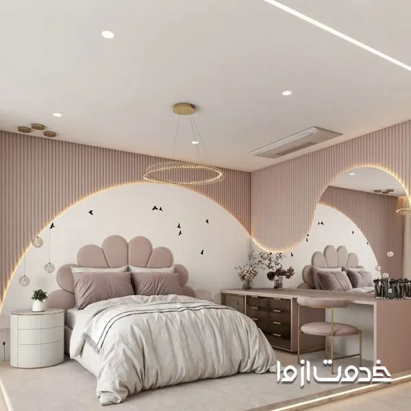 طراحی دخترانه کناف اتاق خواب خانه